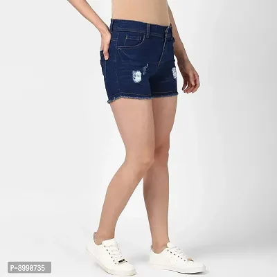 StyleStone Women's Denim Blue Distressed Shorts (3603ShortsWhtPatch)-thumb5