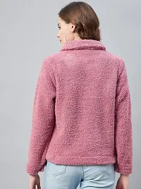 Stylish Pink Fleece Self Design Button Jackets For Women-thumb1