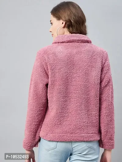 Stylish Pink Fleece Self Design Button Jackets For Women-thumb2