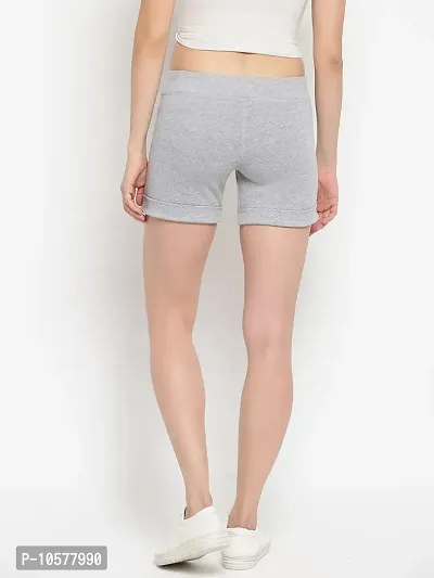 Elegant Grey Cotton Solid Gym Shorts For Women-thumb2