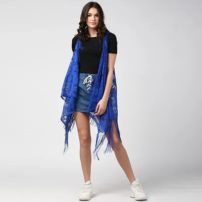 Stylish Blue Lace Self Design Shrugs For Women