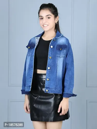 Fabulous Blue Denim Solid Jackets For Girls-thumb3