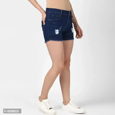 StyleStone Women's Denim Blue Distressed Shorts (3603ShortsWhtPatch34)-thumb5