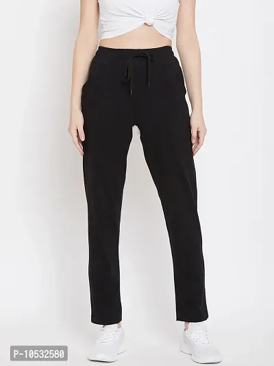 Elite Black Pure Cotton Solid Track Pant For Women-thumb0