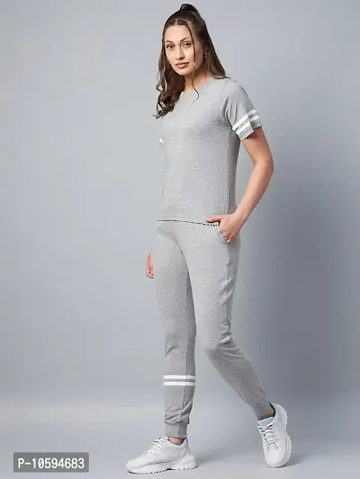 Stylish Grey Cotton Solid Sports Top with Bottom Set For Women-thumb3