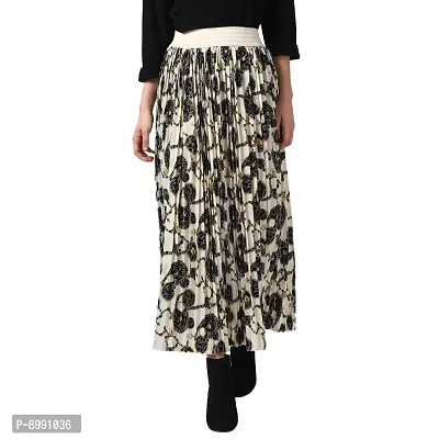 StyleStone Women's Cream Chain Print Pleated Skirt (3529PleatCreamChainSkrtS)-thumb0