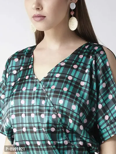 StyleStone Women's Green Check and Dot Print Satin Jumpsuit (3473GrnChkDotJSL)-thumb5