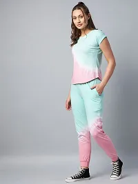 Stylish Pink Cotton Self Design Sports Top with Bottom Set For Women-thumb2