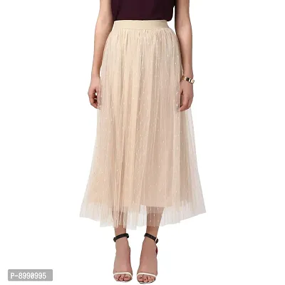 StyleStone Women's Beige Embroidered Pleated Skirt (3540PleatBeigeDot)-thumb0