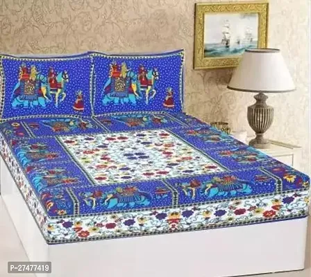 Comfortable Cotton Printed Double Bedsheet with Two Pillow Covers