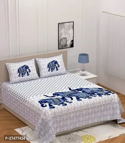 Comfortable Cotton Printed Double Bedsheet with Two Pillow Covers