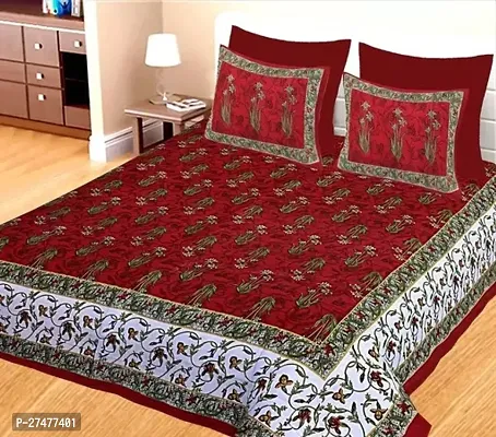 Comfortable Cotton Printed Queen Bedsheet with Two Pillow Covers-thumb0