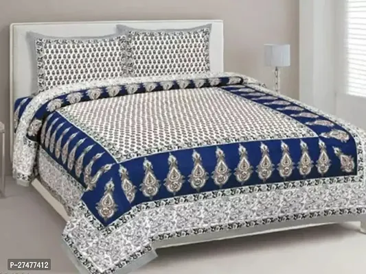 Comfortable Cotton Printed Queen Bedsheet with Two Pillow Covers