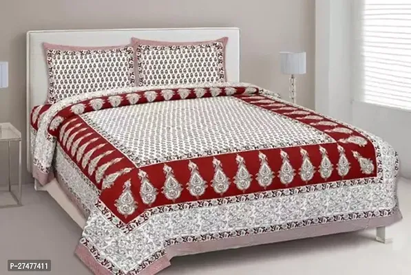 Comfortable Cotton Printed Double Bedsheet with Two Pillow Covers