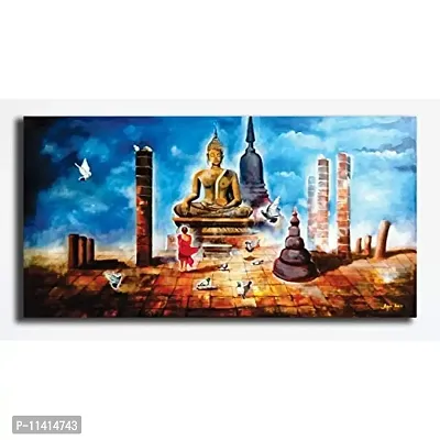 PIXELARTZ Canvas Painting - Buddha And Monk Child - Buddhism Paintings - Paintings for Home Decor - Paintings for Drawing Room - Wall Paintings for Bedroom - Paintings for Living Room - Canvas Paintings for Wall - Without Frame.