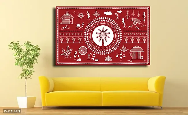 PIXELARTZ Fabric The Warli Tribal Art Wall Paintings without Frame for Decor (Canvas, Width 23 X Length 15 inches, Multicolour)