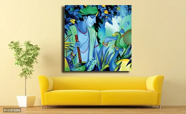 PIXELARTZ Canvas Painting - Enchanting Krishna Playing With Peacock - Without Frame