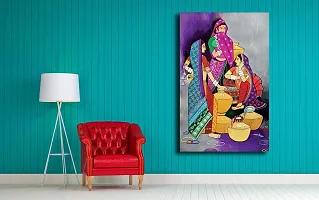 PIXELARTZ Indian Village Scene Modern Indian Art Paintings Without Frame for Home Decor Bedroom Drawing and Living Room (Canvas, Multicolour)-thumb1