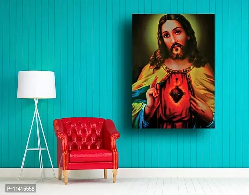 PIXELARTZ Canvas Paintings - Jesus With Sacred Heart - Without Frame - Modern Art Paintings - Paintings for Home Decor - Paintings for Drawing Room - Wall Paintings for Bedroom - Paintings for Living Room - Canvas Paintings for Wall.-thumb2