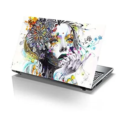 PIXELARTZ Laptop Skin Abstract Painting Girl Thoughtful Rendering HD Quality 15.6 Inches Multi-Colour (2023)