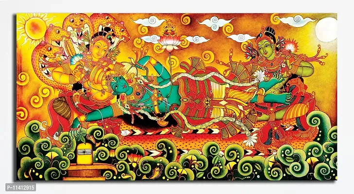 PIXELARTZ Canvas Painting - Kerala Mural Canvas Painting - Vishnu Avatar - Sri Krishna - Traditional Canvas Painting - Without Frame