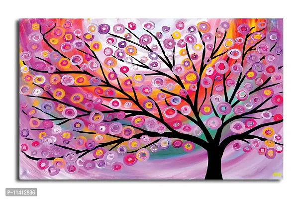 PIXELARTZ Canvas Painting - Pink Green Gold Abstract Tree - Without Frame