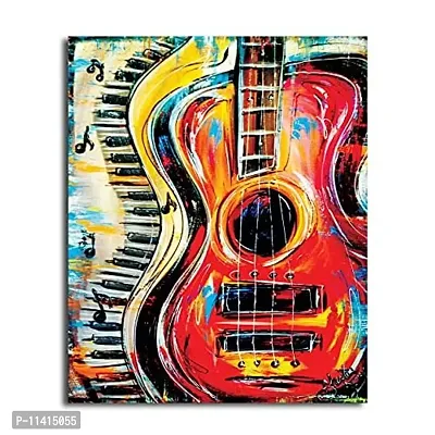 PIXELARTZ Canvas Painting - Abstract Painting Of Guitar & Music Notes - Without Frame