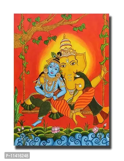 PIXELARTZ Canvas Painting Shree Krishna And Shree Ganesh Modern Art Painting for Home Decor ( Without Frame )