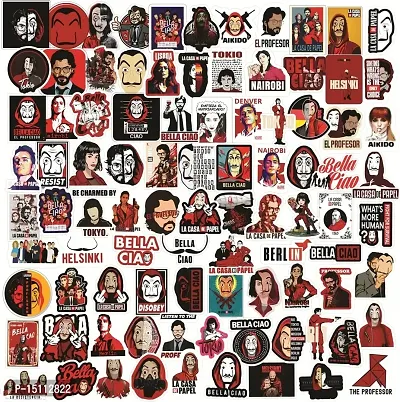 PIXELARTZ Money Heist TV Show Theme DIY Vinyl Stickers for Laptop, Skateboard, Luggage, Snowboard, Refrigerator, Toys, Car, Bikes, Phones, Guitar (Multicolor) (20)