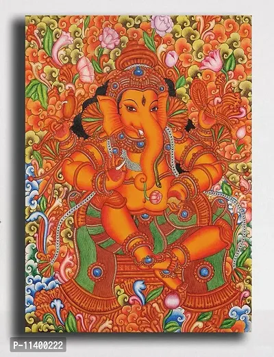 PIXELARTZ Fabric Sri Ganesha Kerala Mural Canvas Painting (Multicolour)