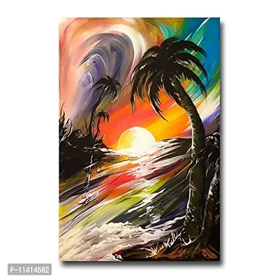 PIXELARTZ Canvas Painting Beach Sunset Canvas Modern Art Painting for Home Decor ( Without Frame )
