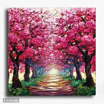 PIXELARTZ Canvas Painting - Cherry Blossom Path - Nature Canvas Art - Modern Art Paintings - Paintings for Home Decor - Paintings for Drawing Room - Wall Paintings for Bedroom - Paintings for Living Room - Canvas Paintings for Wall - Without Frame.