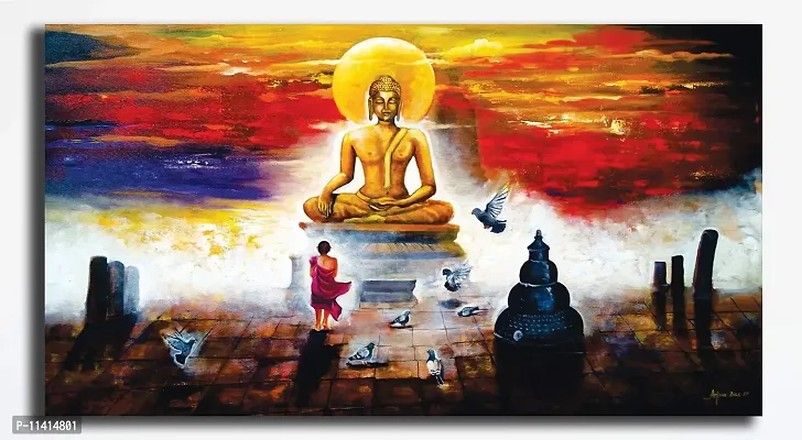 PIXELARTZ Canvas Painting - Following Buddhas steps - Little Monk - Buddhism Paintings - Paintings for Home Decor - Paintings for Drawing Room - Wall Paintings for Bedroom - Paintings for Living Room - Canvas Paintings for Wall - Without Frame.