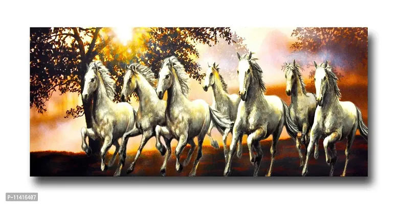 PIXELARTZ Canvas Painting Seven Horses Modern Art Painting for Home Decor ( Without Frame )