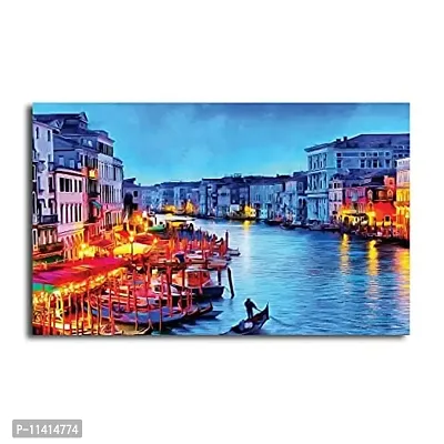 PIXELARTZ Canvas Paintings - Europe City Street Sunset - Without Frame - Modern Art Paintings - Paintings for Home Decor - Paintings for Drawing Room - Wall Paintings for Bedroom - Paintings for Living Room - Canvas Paintings for Wall.-thumb0