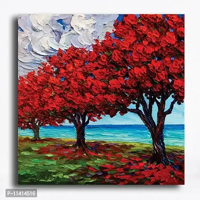 PIXELARTZ Canvas Painting - Red Blossom Trees - Without Frame