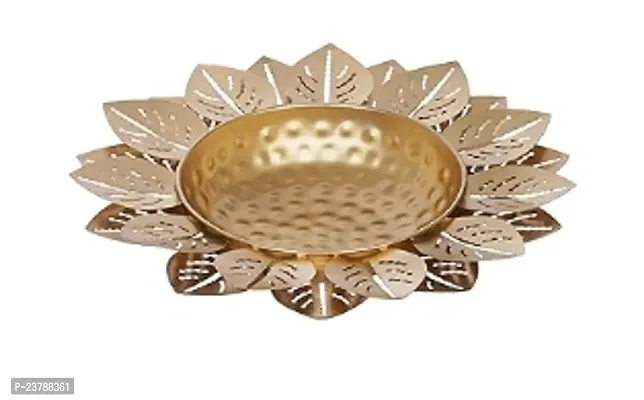 Gold Polish Leaf Design Flower Shape Flower Decorative Urli Bowl For Home Floating Flowers For Home, Table Decor| Diwali Decoration Gold-thumb0