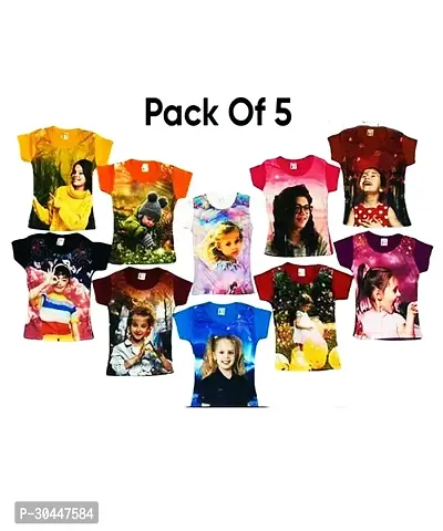 Stylish Cotton Printed T-Shirt For Girls - Pack of 5 Assorted