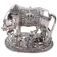 Jaisakshi Silver Oxidize Metal Handmade Good Luck Holy kamdhenu Cow with Calf Statue/Pooja articals/Showpiece/Metal gaye bachda Set [ gaye with bachda ]-thumb3