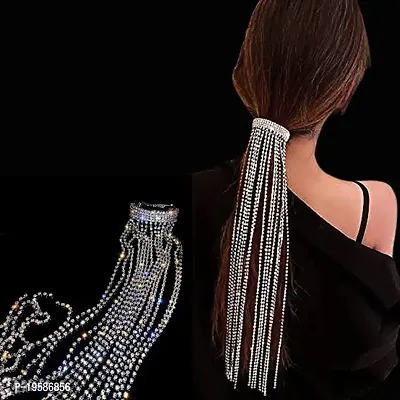SIMS 1 Set Of Hair Clips For Women With Diamond Necklace Tassel Hairpins Ponytail Holder Hair Accessories Tassel Crystal Headdress (Silver)-thumb0