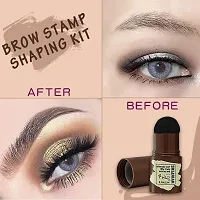 2 In 1 Eyebrow  Hairline Stamp with Stencil Kit | Hair Shading Sponge Pen | Hairline Eyeshadow Pen | Instant Haircolor (Pack of 1 Eyebrow Stamp + 3 Stencil, Color -Dark Brown)-thumb1