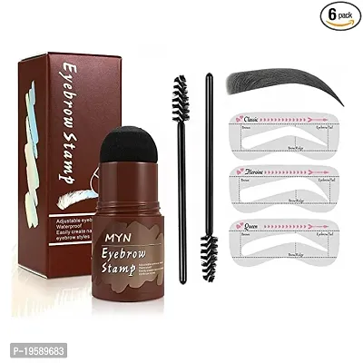 MYN Professionals Eyebrow Color Stamping Kit - 3 Stencils + 2Pcs Eyebrow Brush, Long Wear Natural Finish Eye Brow Makeup (Black)