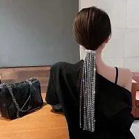 SIMS 1 Set Of Hair Clips For Women With Diamond Necklace Tassel Hairpins Ponytail Holder Hair Accessories Tassel Crystal Headdress (Silver)-thumb1