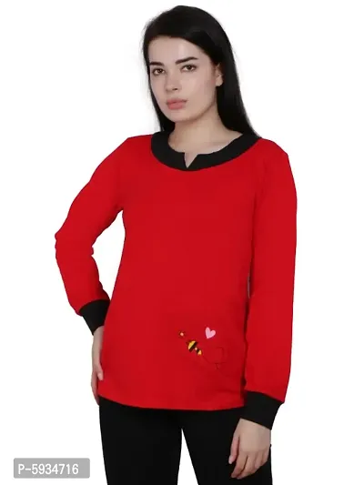 Regular Women's Tshirt with Embroidered in Boat Neck Red Color-thumb0