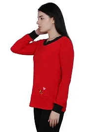 Regular Women's Tshirt with Embroidered in Boat Neck Red Color-thumb2