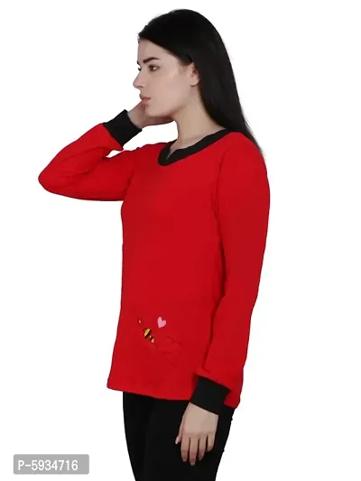 Regular Women's Tshirt with Embroidered in Boat Neck Red Color-thumb3