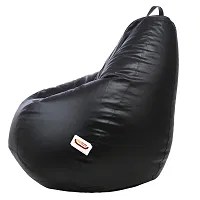 Designer Black Leatherette Double Stitched Bean Bag Covers Without Beans-thumb1