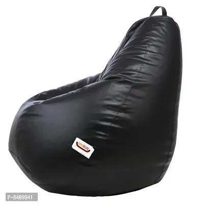Designer Black Leatherette Double Stitched Bean Bag Covers Without Beans-thumb2
