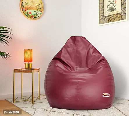 Designer Maroon Leatherette Double Stitched Bean Bag Covers Without Beans-thumb0