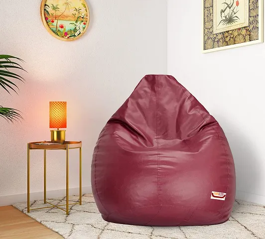 Designer Maroon Leatherette Double Stitched Bean Bag Covers Without Beans